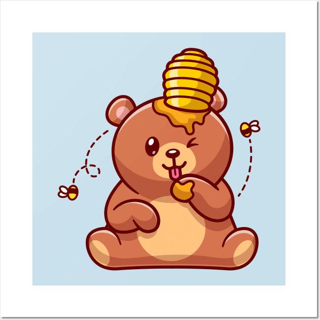 Cute Bear Eating Honey Cartoon Wall Art by Catalyst Labs